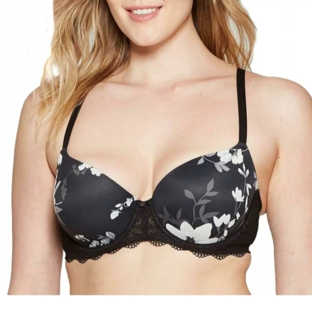 Auden Black and White Floral Lace Bra